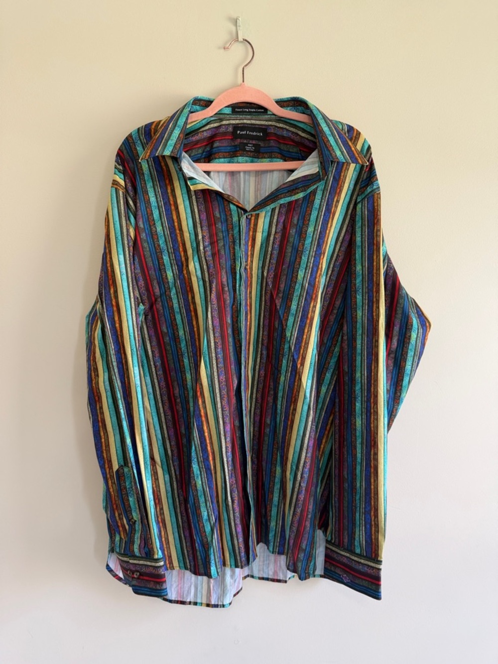 Paul Fredrick Men's Vibrant Multi-Stripe Button-Down Shirt